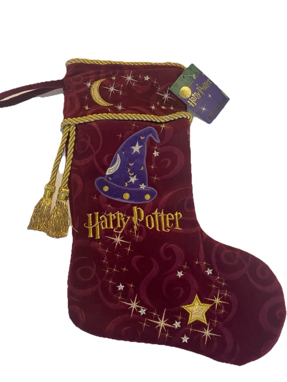 Harry Potter Christmas Stocking Vintage 2000 Embroidered Tassels NWT RARE Velvet